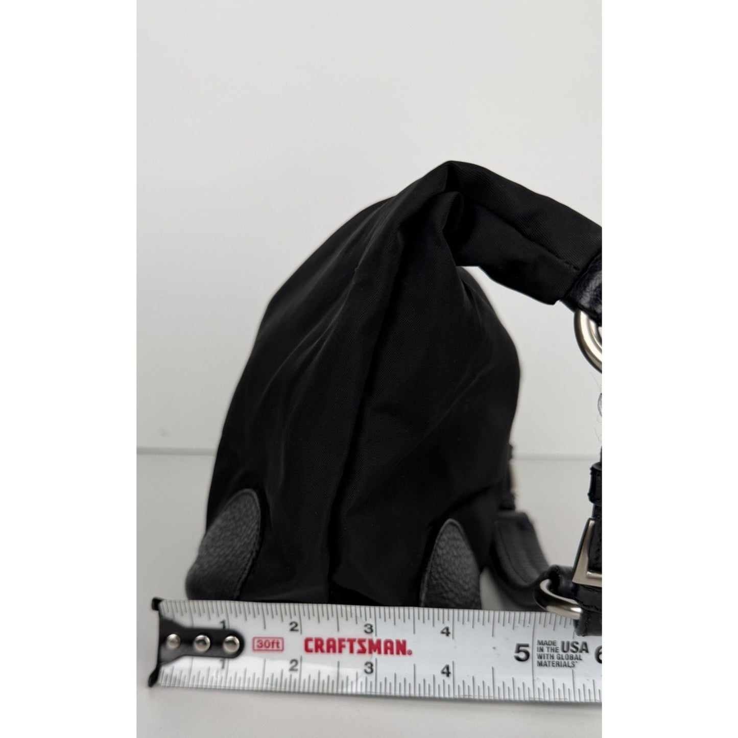 Prada Tessuto Nylon Shoulder Bag in Black Nylon with Leather Trim Vintage S08