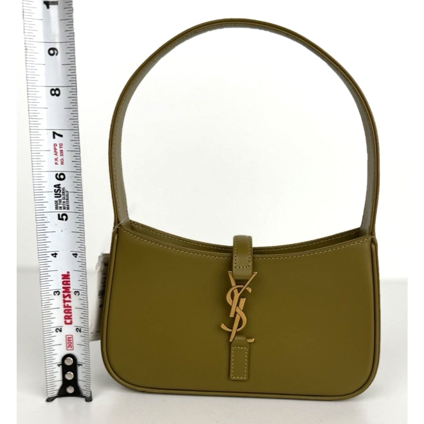 Saint Laurent Le 5 A 7 Mini Shoulder Bag in Vert Olive Calfskin Leather S14