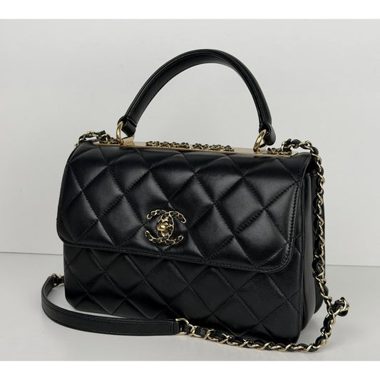 Chanel Trendy CC Small Flap Bag Black Quilted Lambskin Leather Microchipped F5
