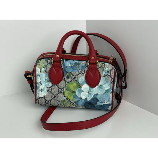 Gucci GG Supreme Blooms Boston Mini Bag with Top Handle and Crossbody Strap