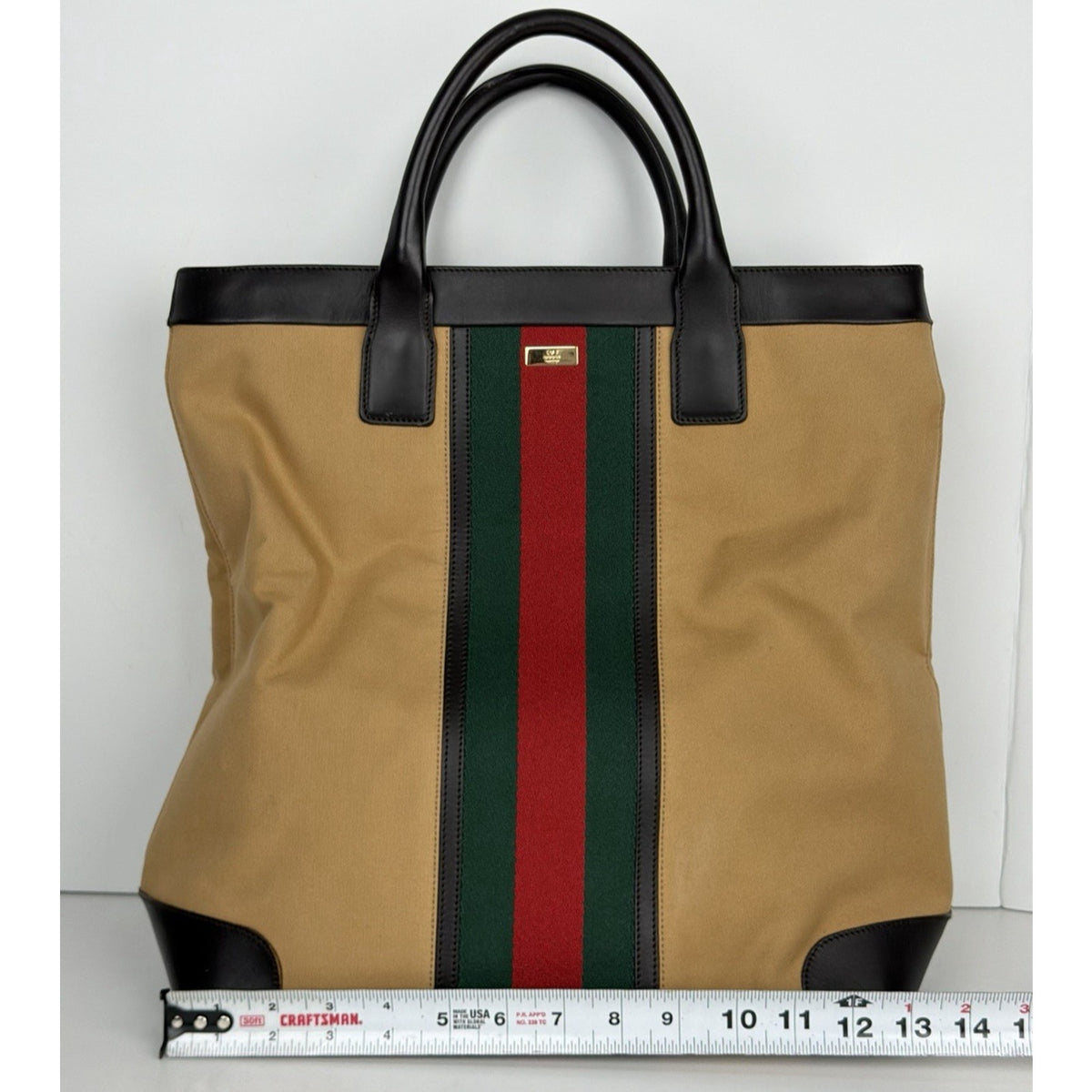 Gucci Web Canvas Vertical Tote Bag in Beige Vintage S-06