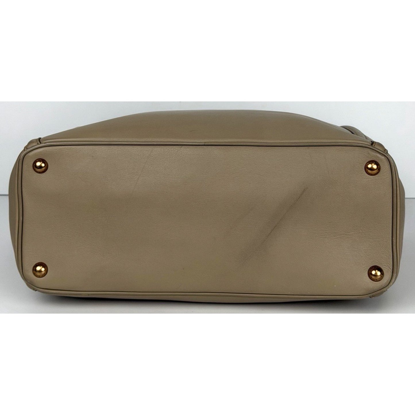 Prada Visone City Calf Leather Tote Bag Large Double Handle in Taupe S
