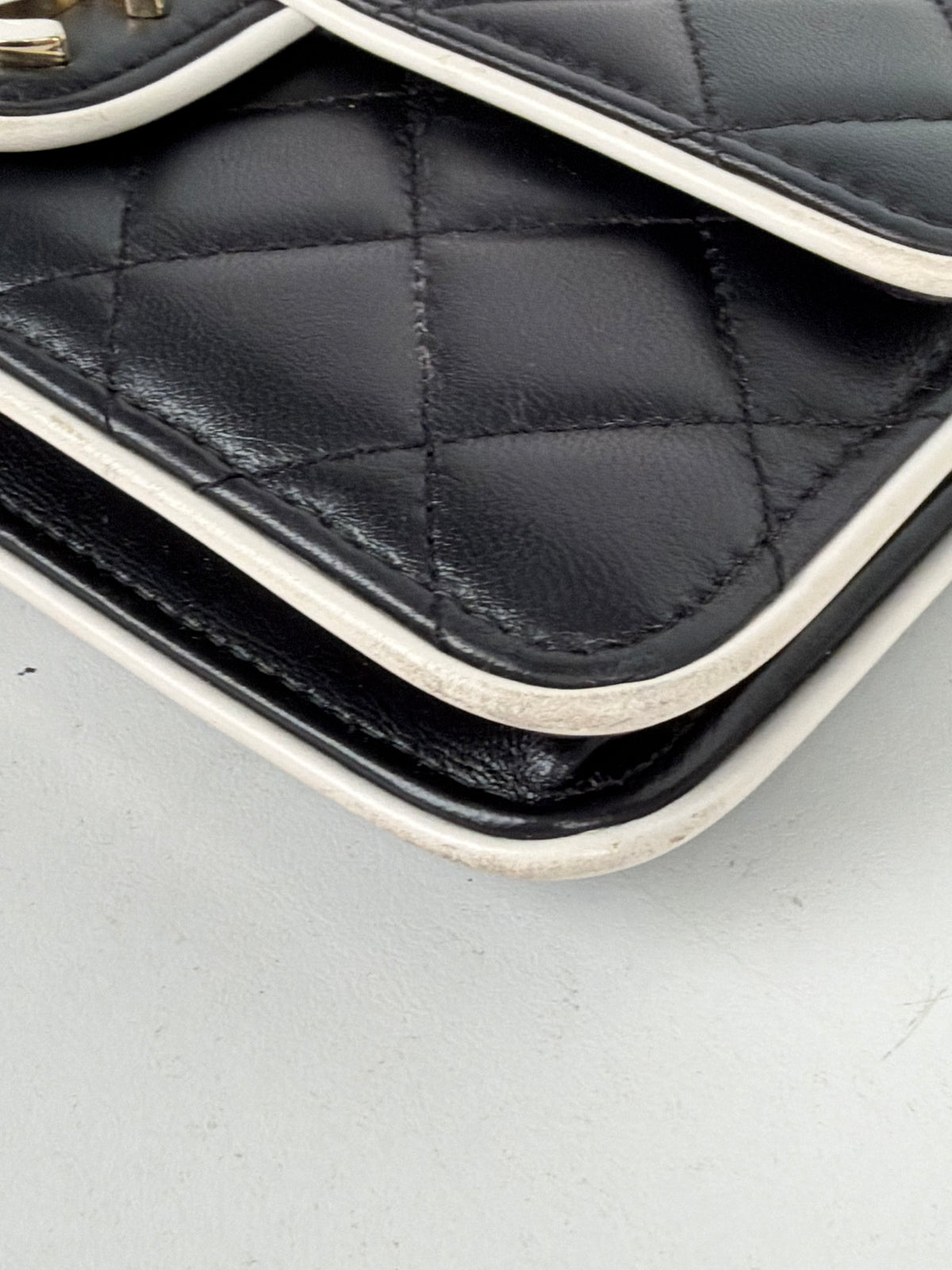 Chanel Wallet on Chain Crossbody Bag in Black & White Quilted Lambskin Leather NFC