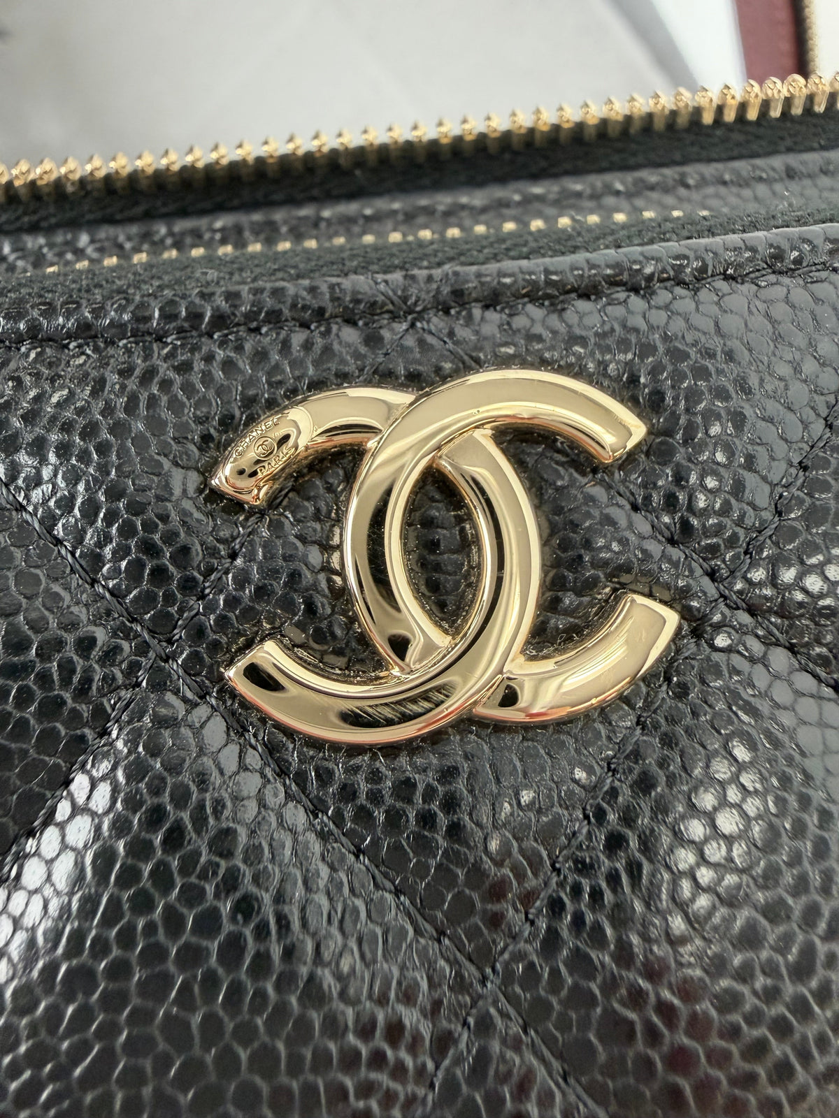 Chanel Pocket Vanity Case Top Handle Bag in Black Quilted Caviar Leather NFC YC-4