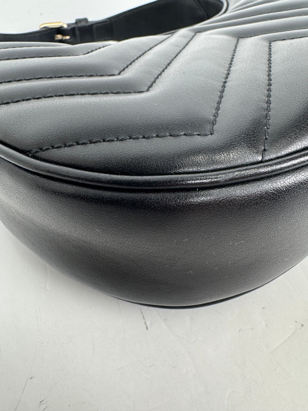 Gucci GG Marmont Half-Moon Mini Bag in Black Matelasse leather YS08
