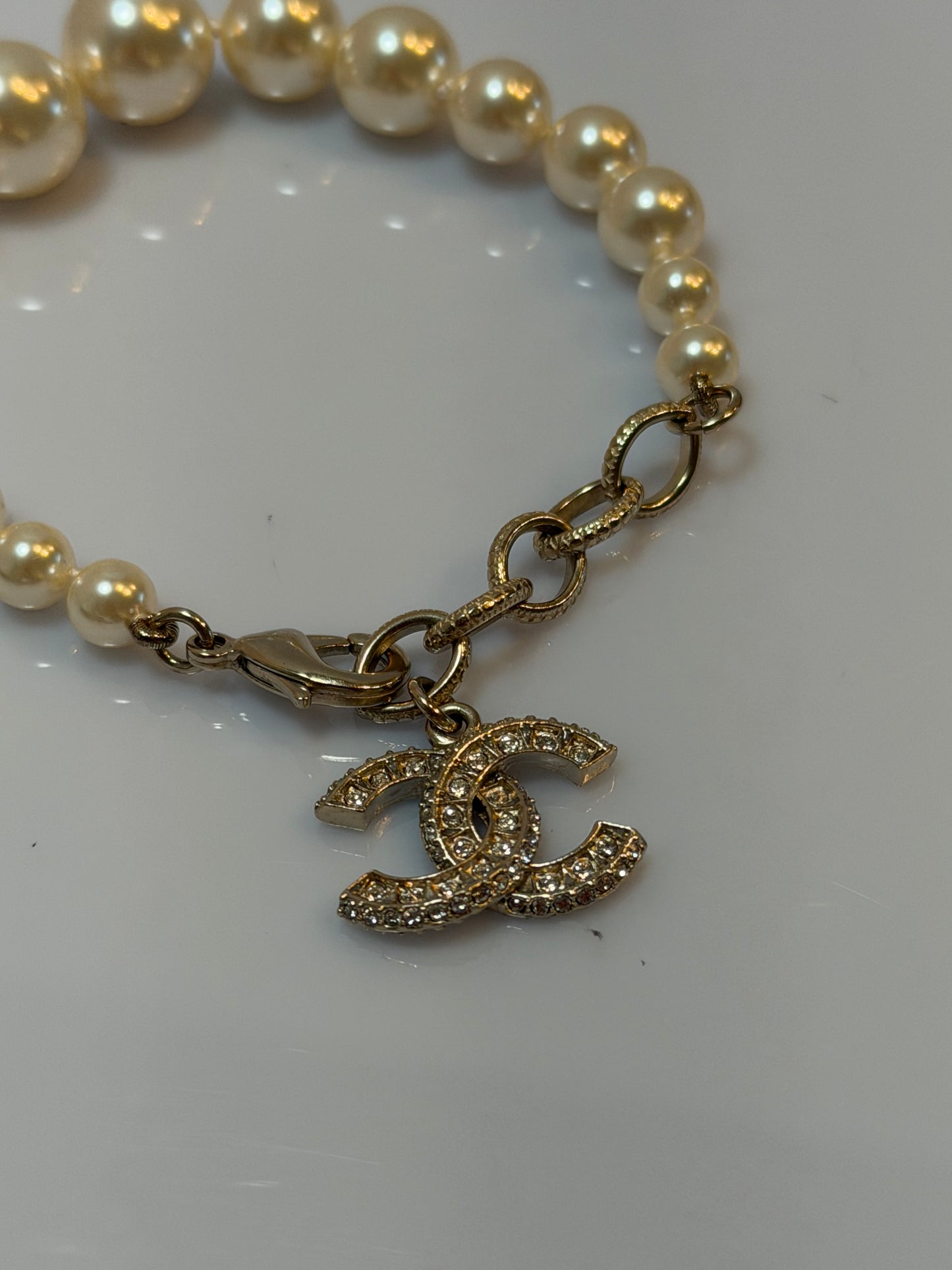 Chanel Pearl Crystal CC Logo Bracelet