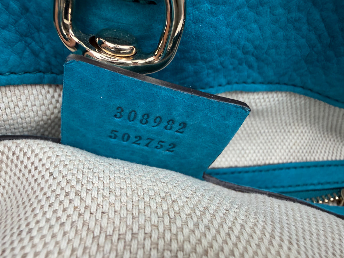 Gucci Soho Medium Chain Tote Shoulder Bag in Blue Leather YS23