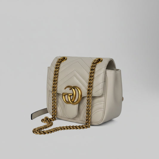 White Gucci GG Marmont Matelassé Small Shoulder Bag L5
