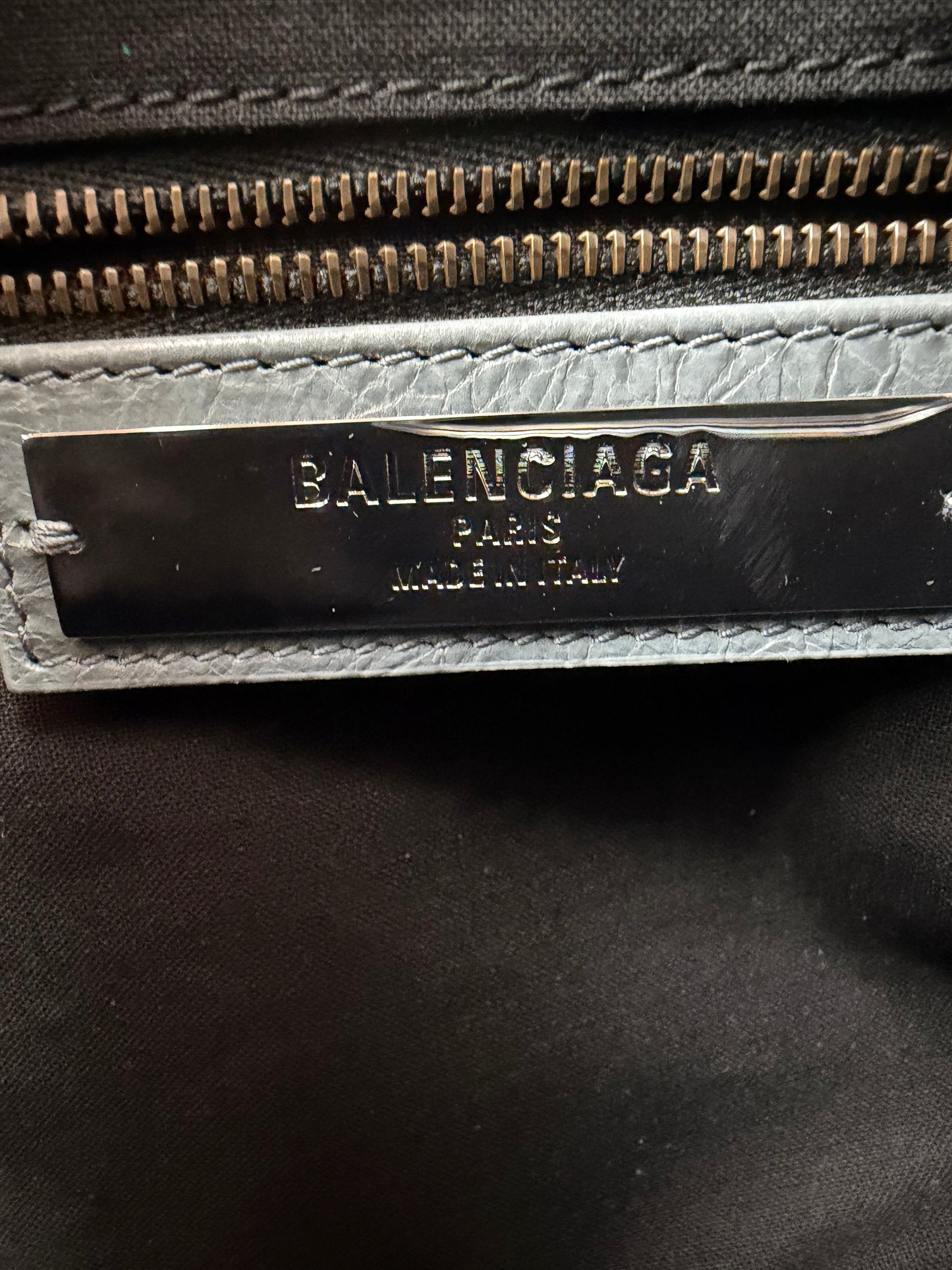 Balenciaga Le City Moto Shoulder Bag Small in Blue-Gray Crinkled Leather YC-5
