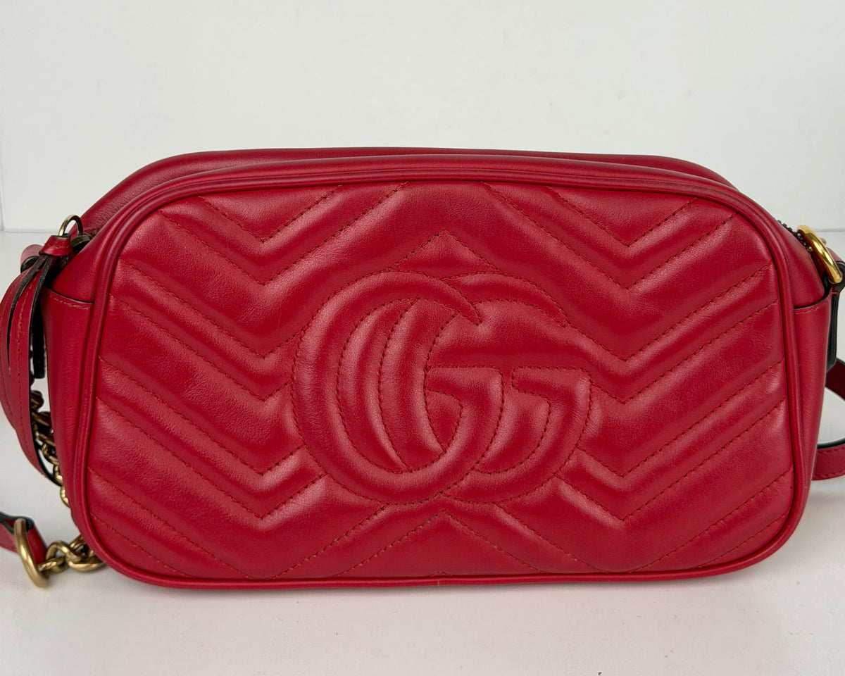 Gucci GG Marmont Small Shoulder Bag in Red Matelasse Leather YS22