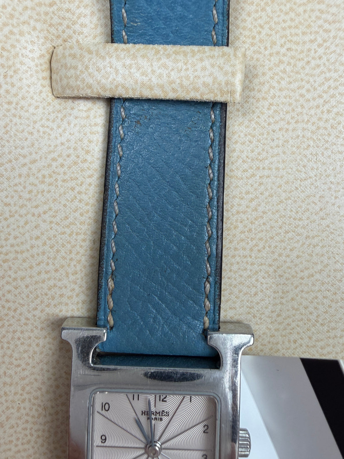 Hermes Heure H Watch 21mm in H-Shaped Stainless Steel Blue Leather Strap Y