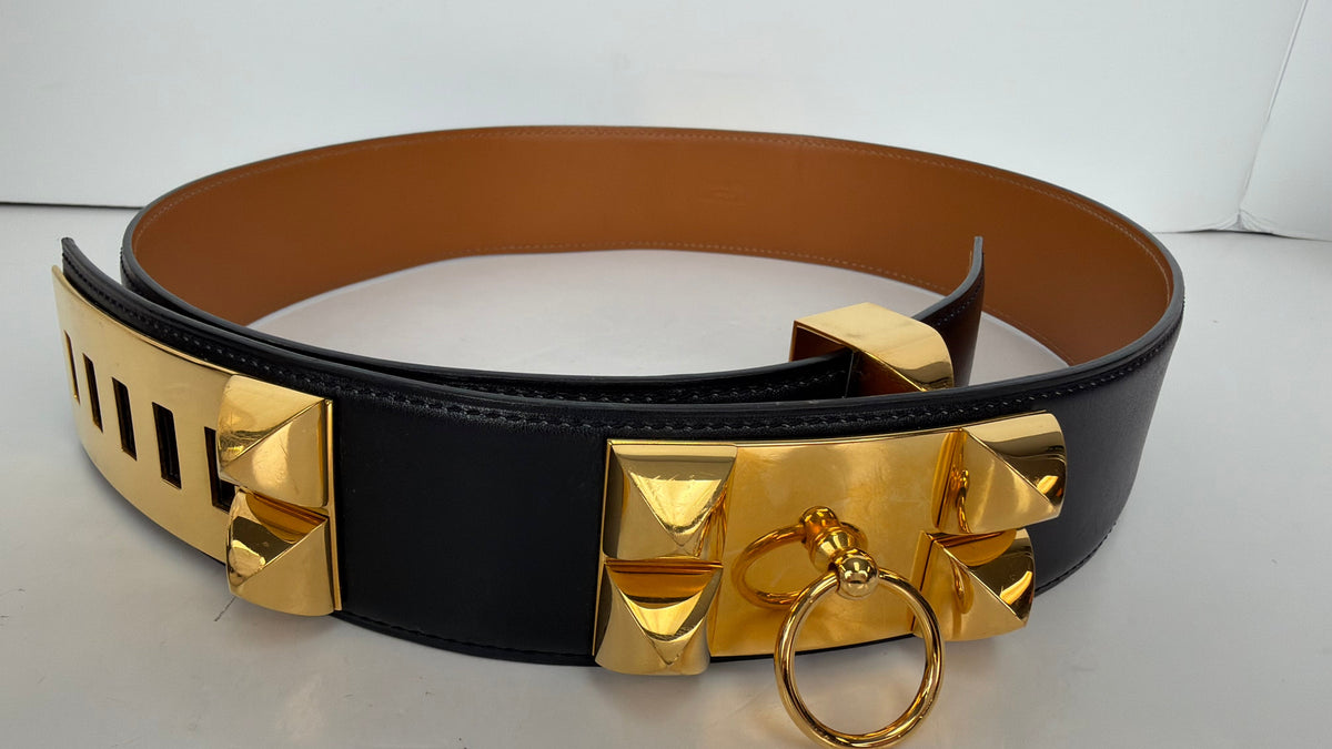 Hermes Collier de Chien 50 belt in Black Calfskin Leather Y
