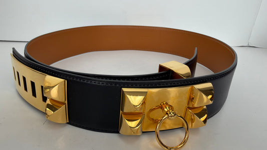 Hermes Collier de Chien 50 belt in Black Calfskin Leather Y