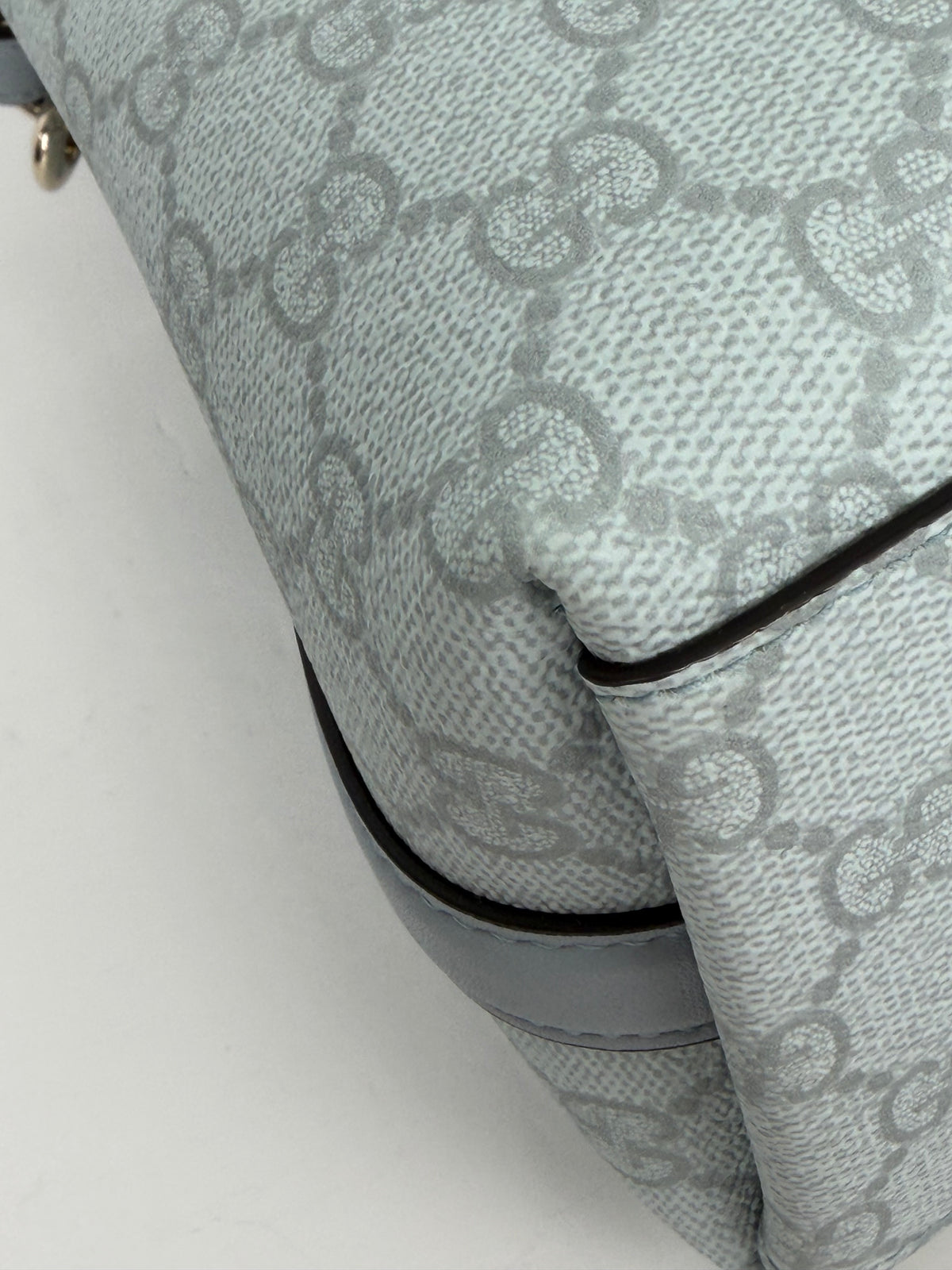 Gucci GG Emblem Small Bucket Bag in Light Blue GG Monogram Coated Canvas YC2