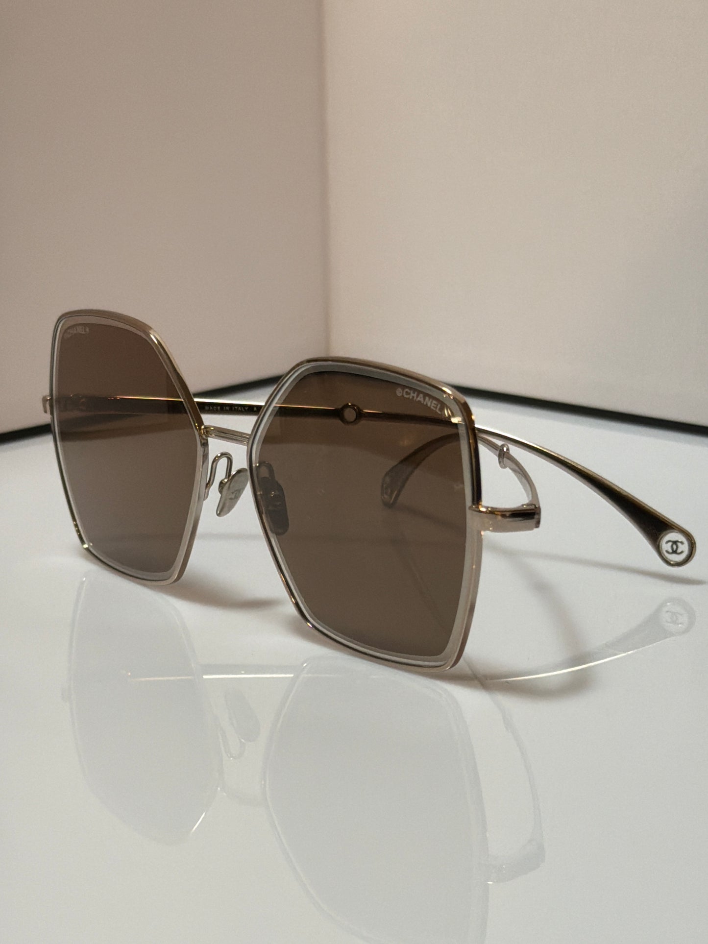 Chanel Silver Tone/Brown 4262 Butterfly Pearl Sunglasses