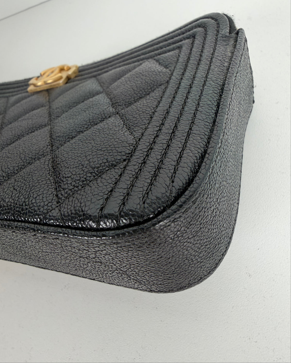 Chanel Boy Double Zip Chain Clutch Bag in Quilted Black Caviar Leather 2019 E-1