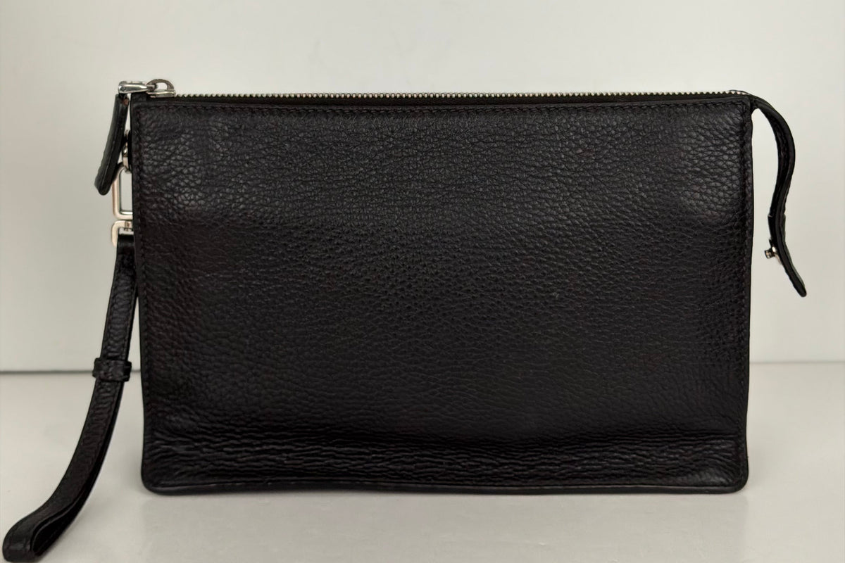 PRADA Vitello City Clutch Bag in Black Vitello Leather YS14