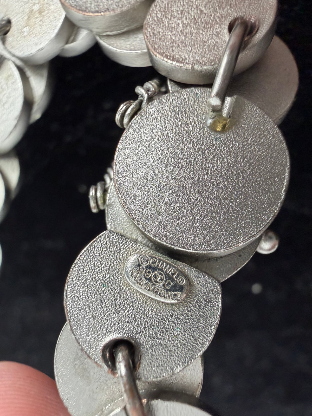 CHANEL Coco Mark Silver-Tone Coin Charm Bracelet Vintag 99C K1