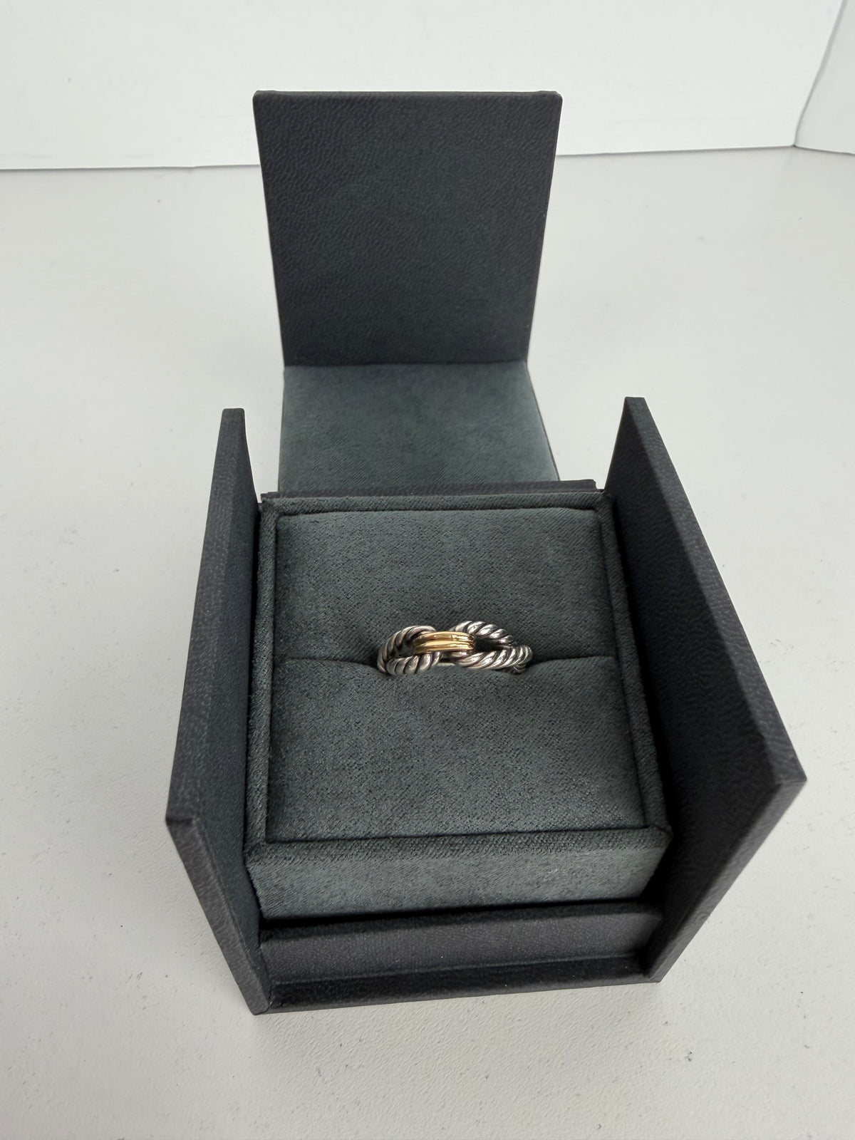David Yurman Cable Loop Band Ring 5.5 Size Twisted Sterling Silver Bands with 18K Yellow Gold Loop