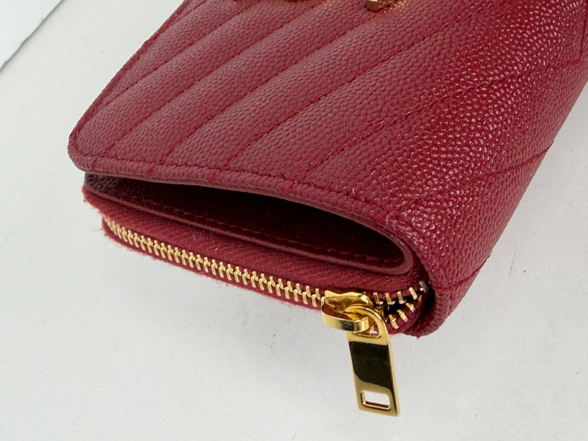 Saint Laurent Cassandre Wallet in Burgundy Grain De Poudre Leather YK4