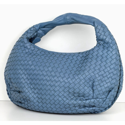 Bottega Veneta Hobo Bag Small in Blue Intrecciato Woven Nappa Leather S17