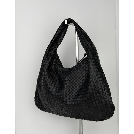 Bottega Veneta Hop Intrecciato Leather Hobo Bag Small in Black C2