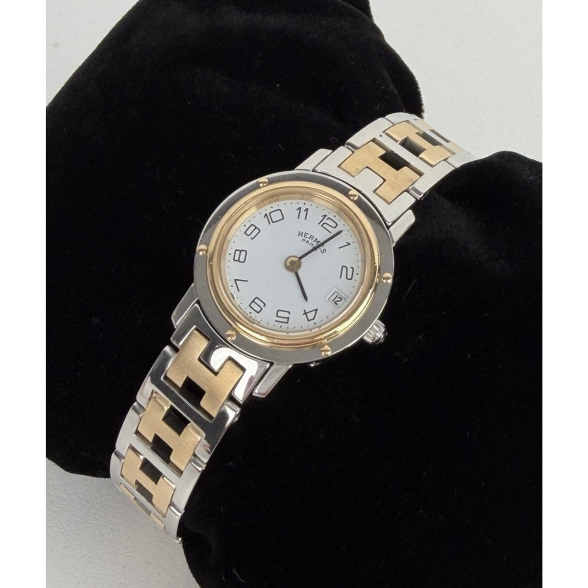 Hermes Two-Tone Stainless Steel Clipper Classique PM Watch with White Dial