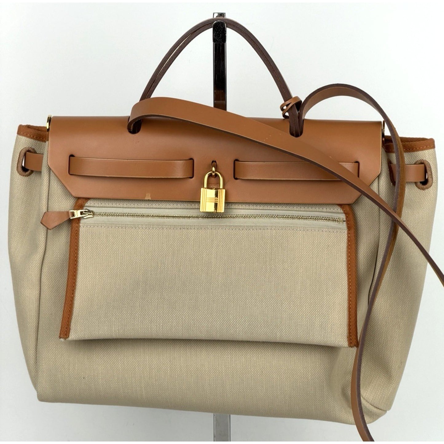 Hermes Herbag Zip 31 Bag in Toile Militaire Canvas Vache Hunter Leather 2022