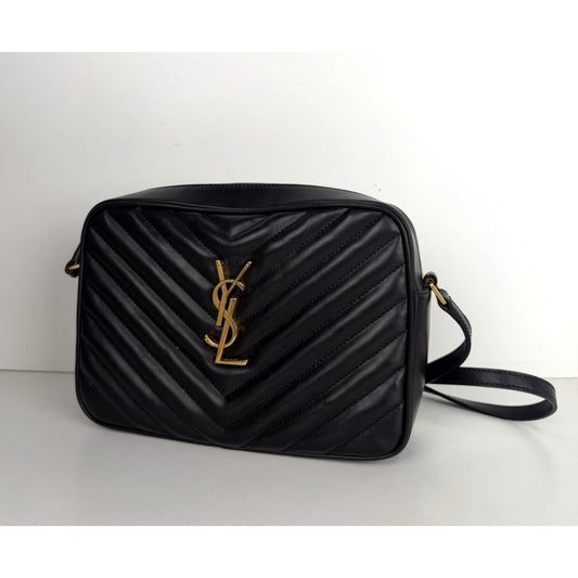Saint Laurent Lou Camera Bag in Black Chevron Quilted Leather S11