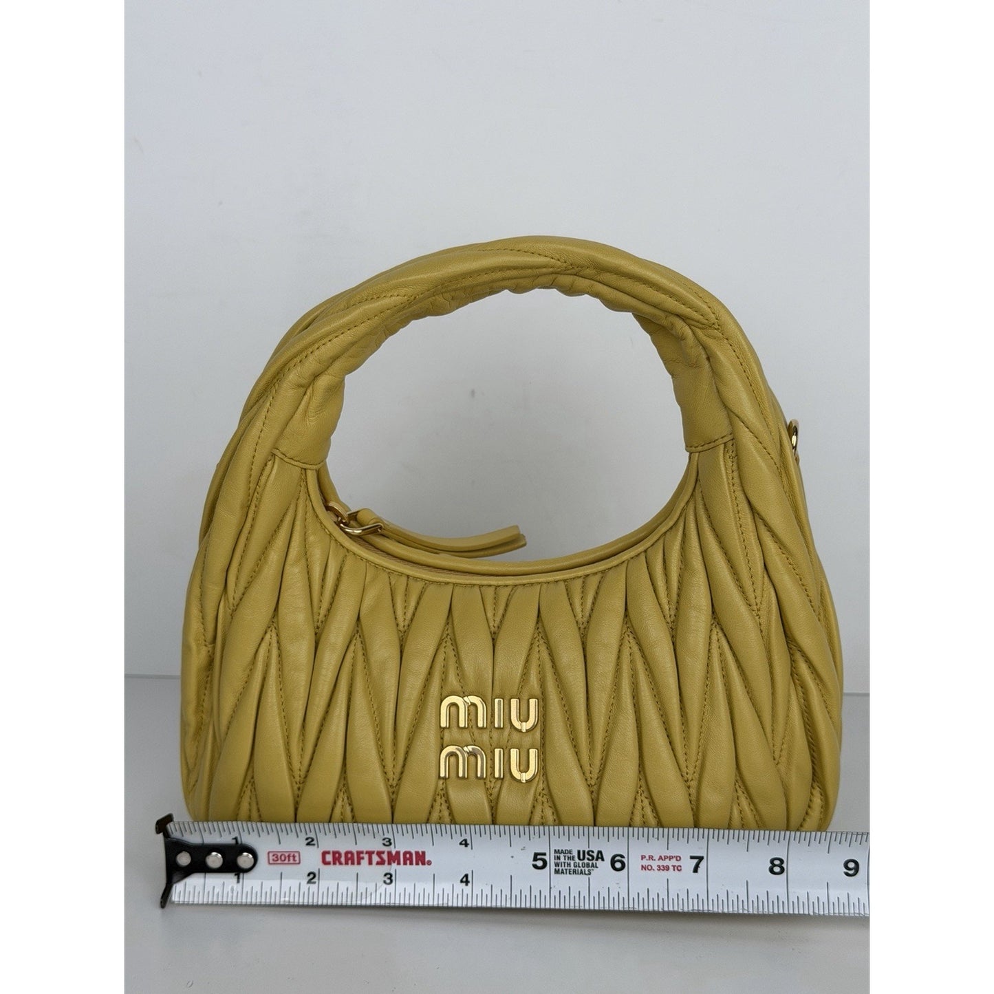Miu Miu Wander Matelasse Nappa Leather Hobo Bag Small in Yellow