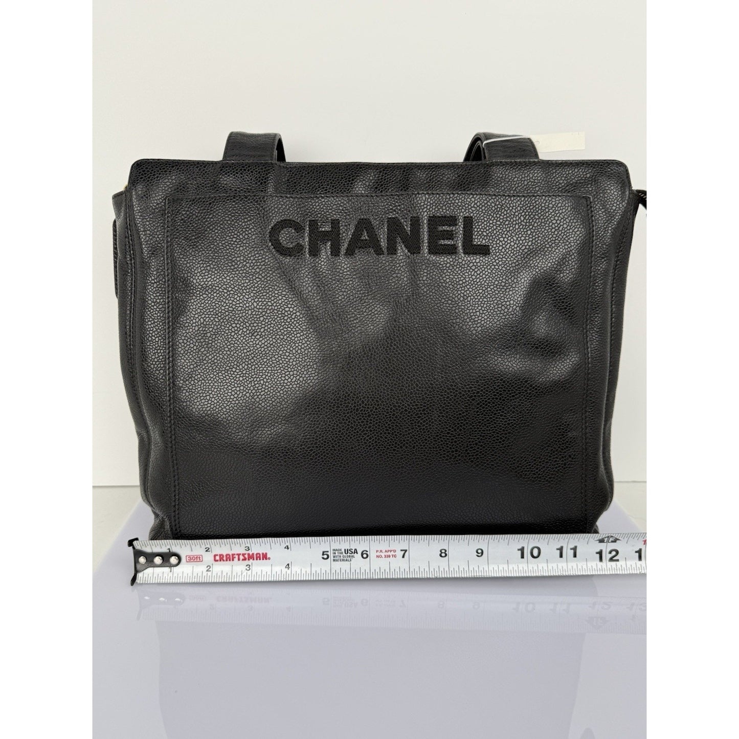 CHANEL Tote Bag Grained Calfskin Black Gold Hardware