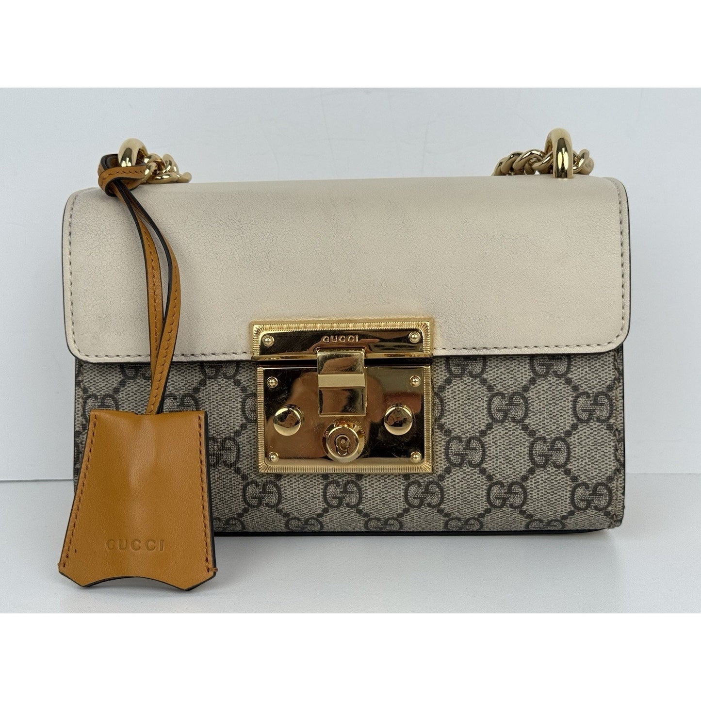 Gucci GG Supreme Monogram Small Padlock Shoulder Bag Beige with Gold Hardware