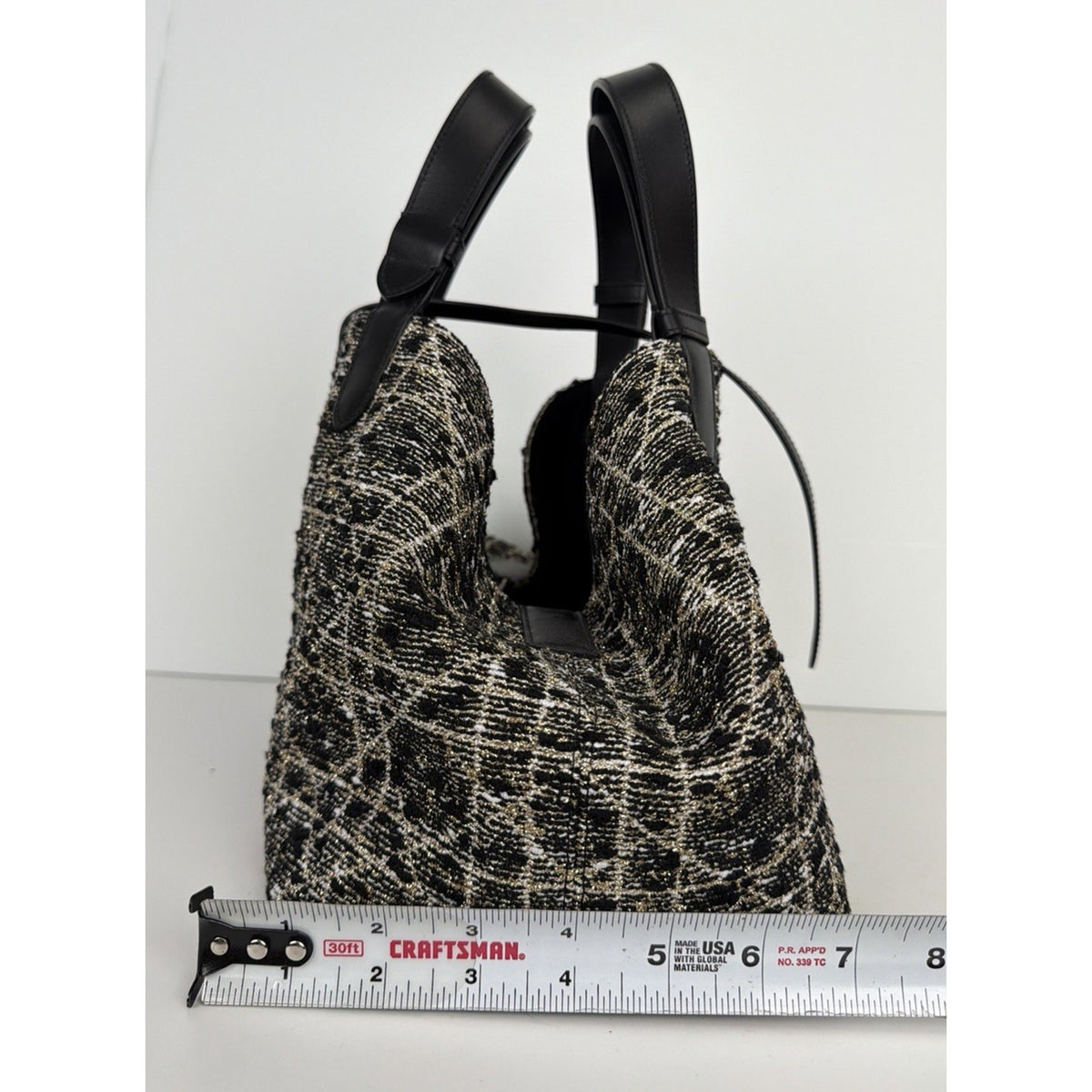 Dior Toujours Top Handle Bag Medium in Black White & Gold Cannage Tweed 2024 F-3