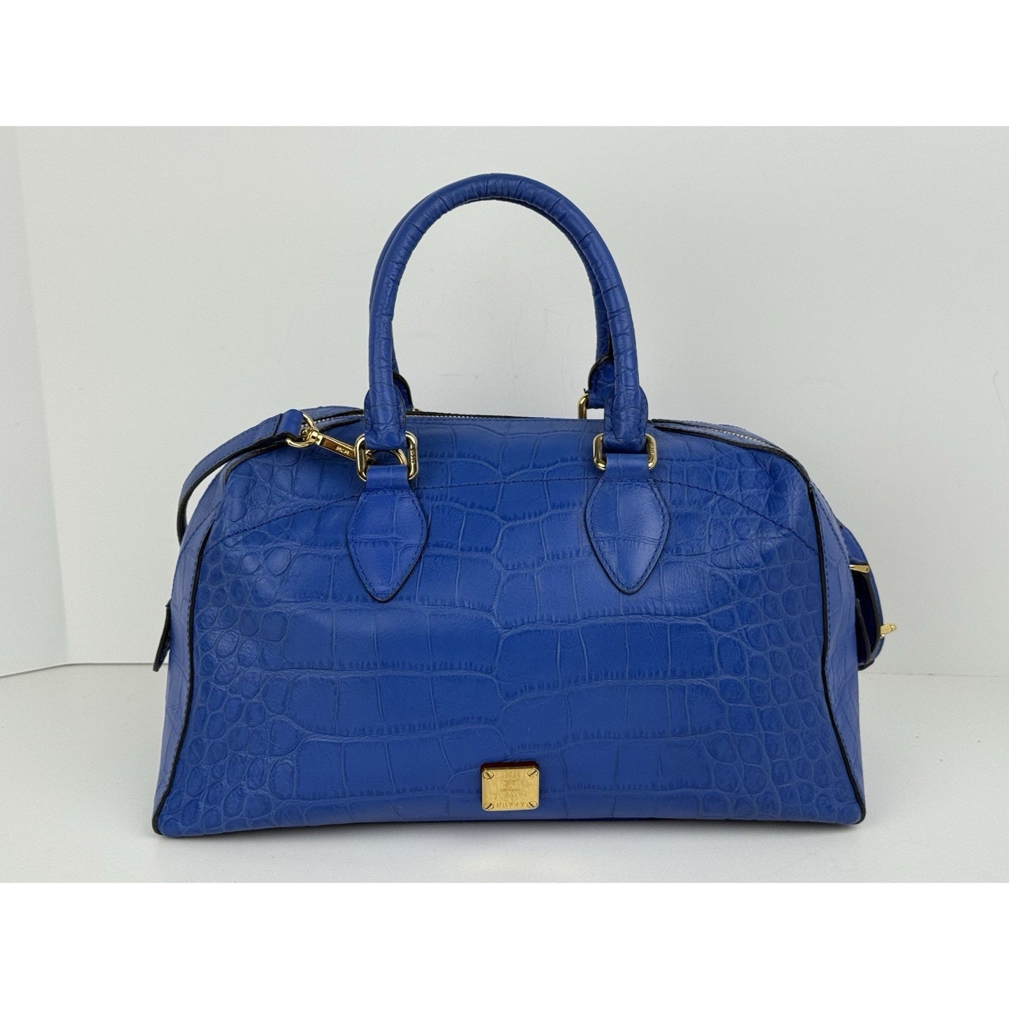 MCM Hand Bag Blue Croc Embossed Leather 2way