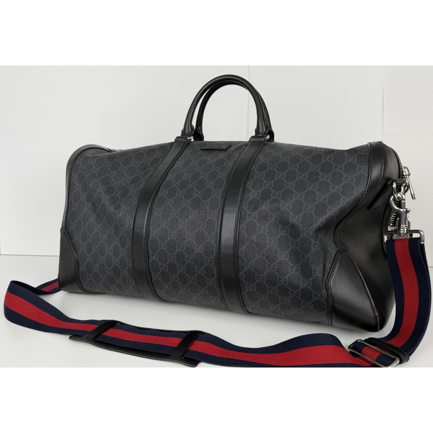 Gucci GG Black Medium Duffle Bag with Leather Trim