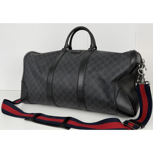 Gucci GG Black Medium Duffle Bag with Leather Trim