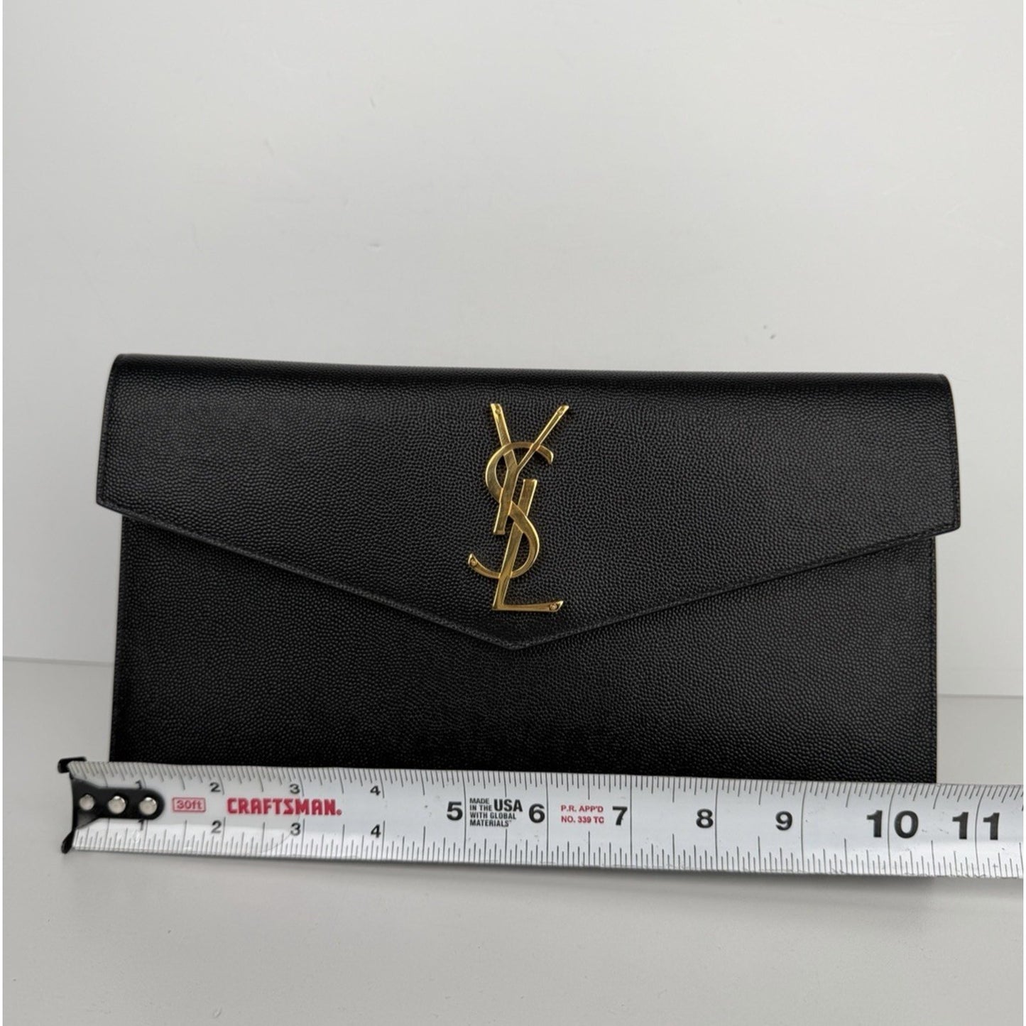 Saint Laurent Uptown Envelope Pouch Bag in Black Grain De Poudre Leather S15