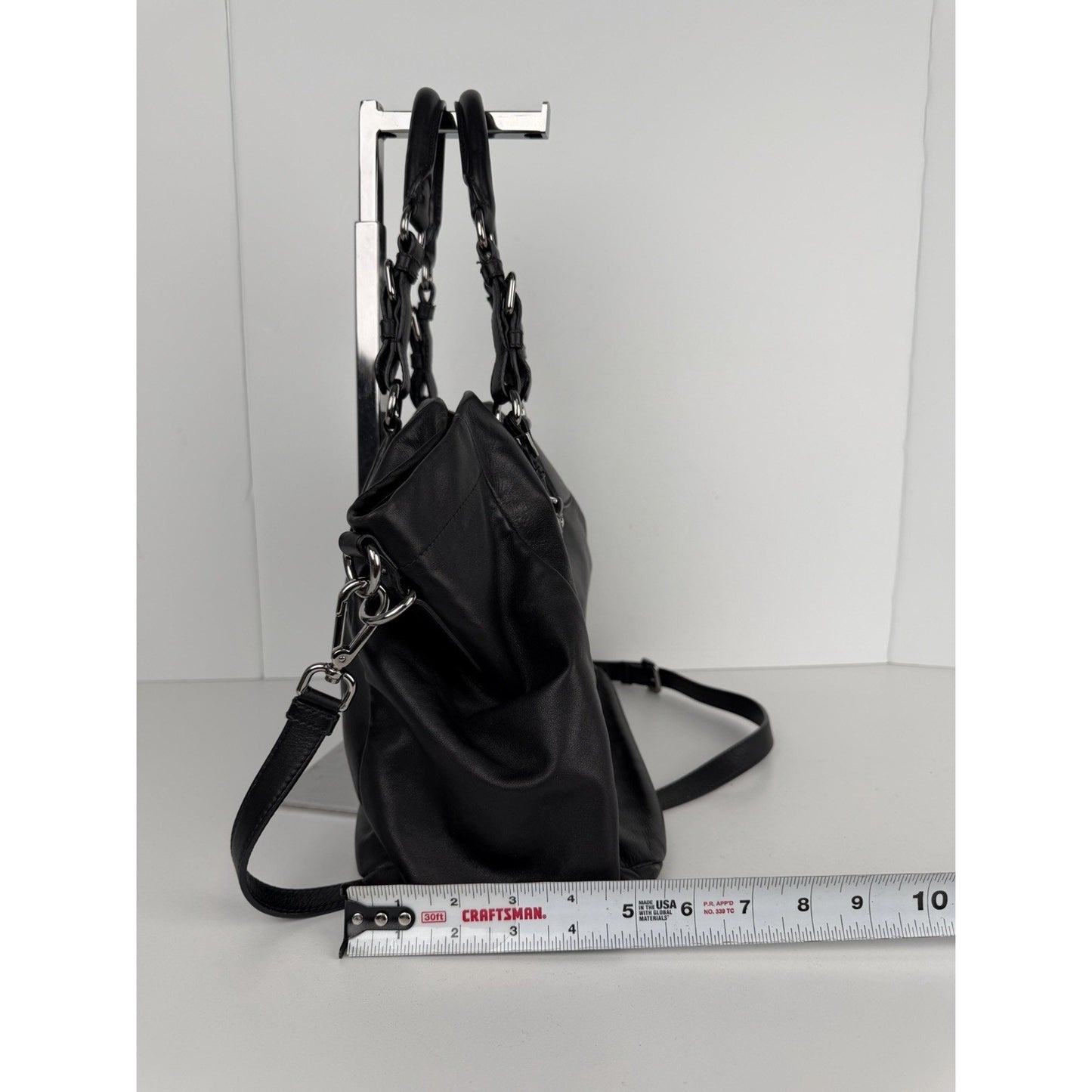 Prada Buckle L Bowler Two-Way Shoulder Bag in Black Soft Calfskin Leather S-07