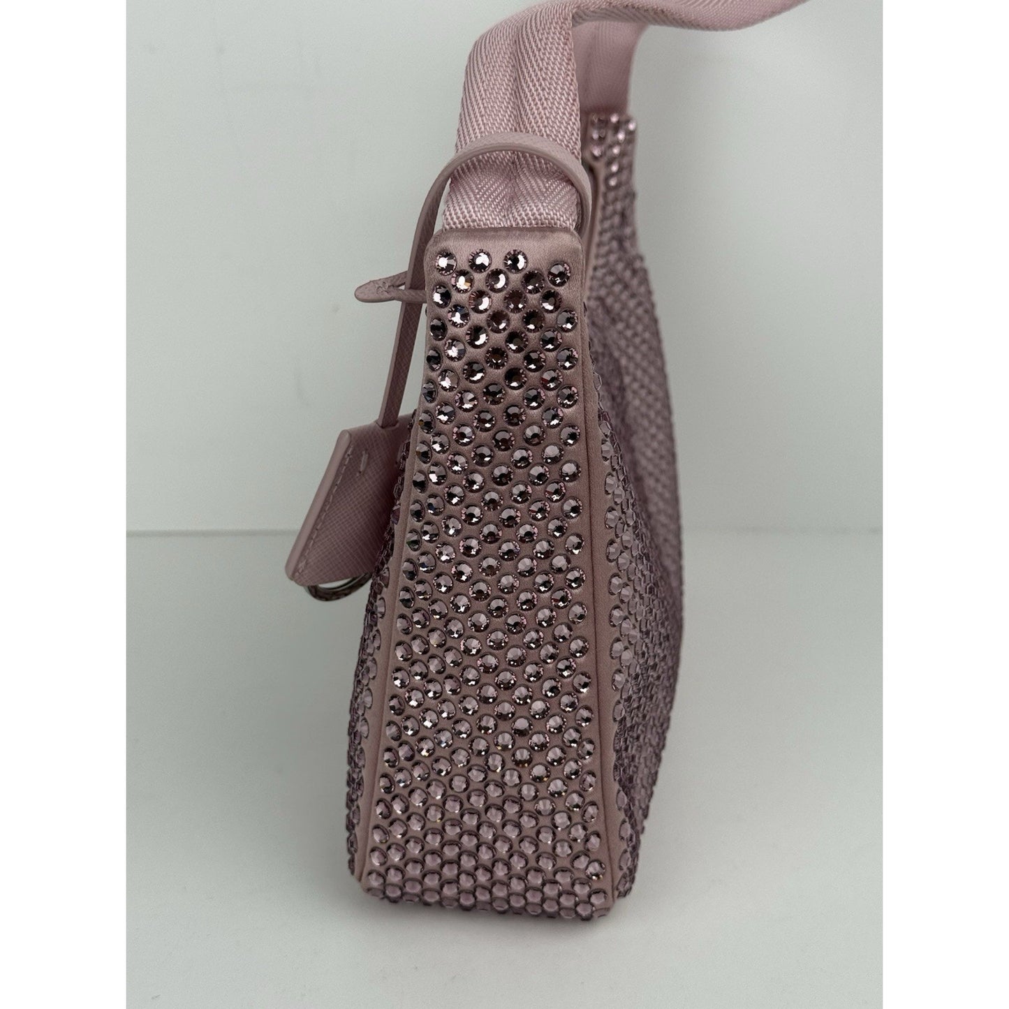 Prada Pink Crystal 2000 Re-Edition Hobo Handbag Satin Finish