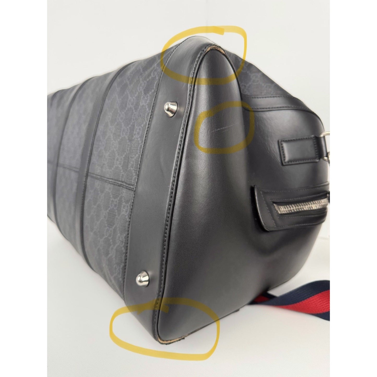 Gucci GG Black Medium Duffle Bag with Leather Trim