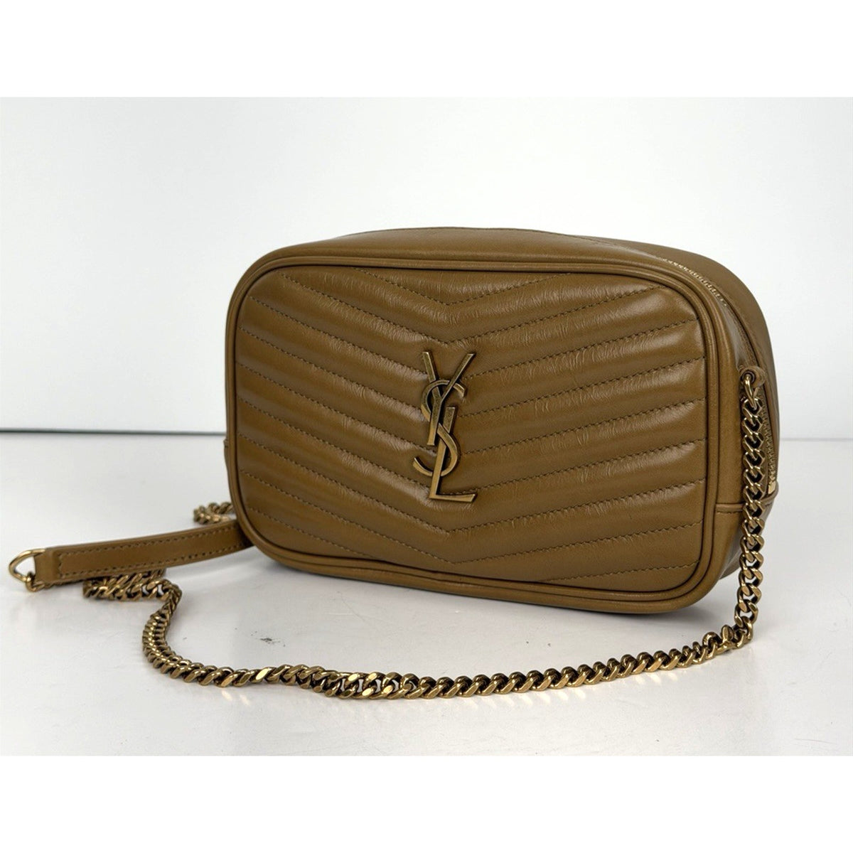 Saint Laurent Chevron Lou Camera Mini Shoulder Bag in Brown Leather S20