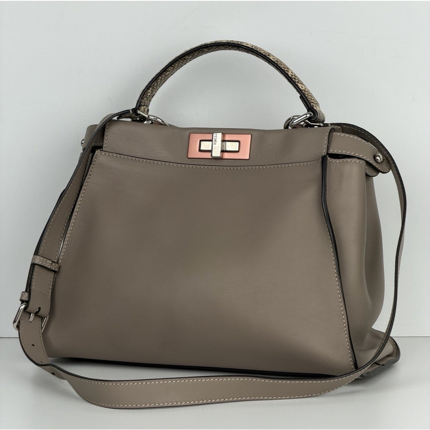 Fendi Peekaboo Python-Trimmed Medium in Taupe Leather for Women B6