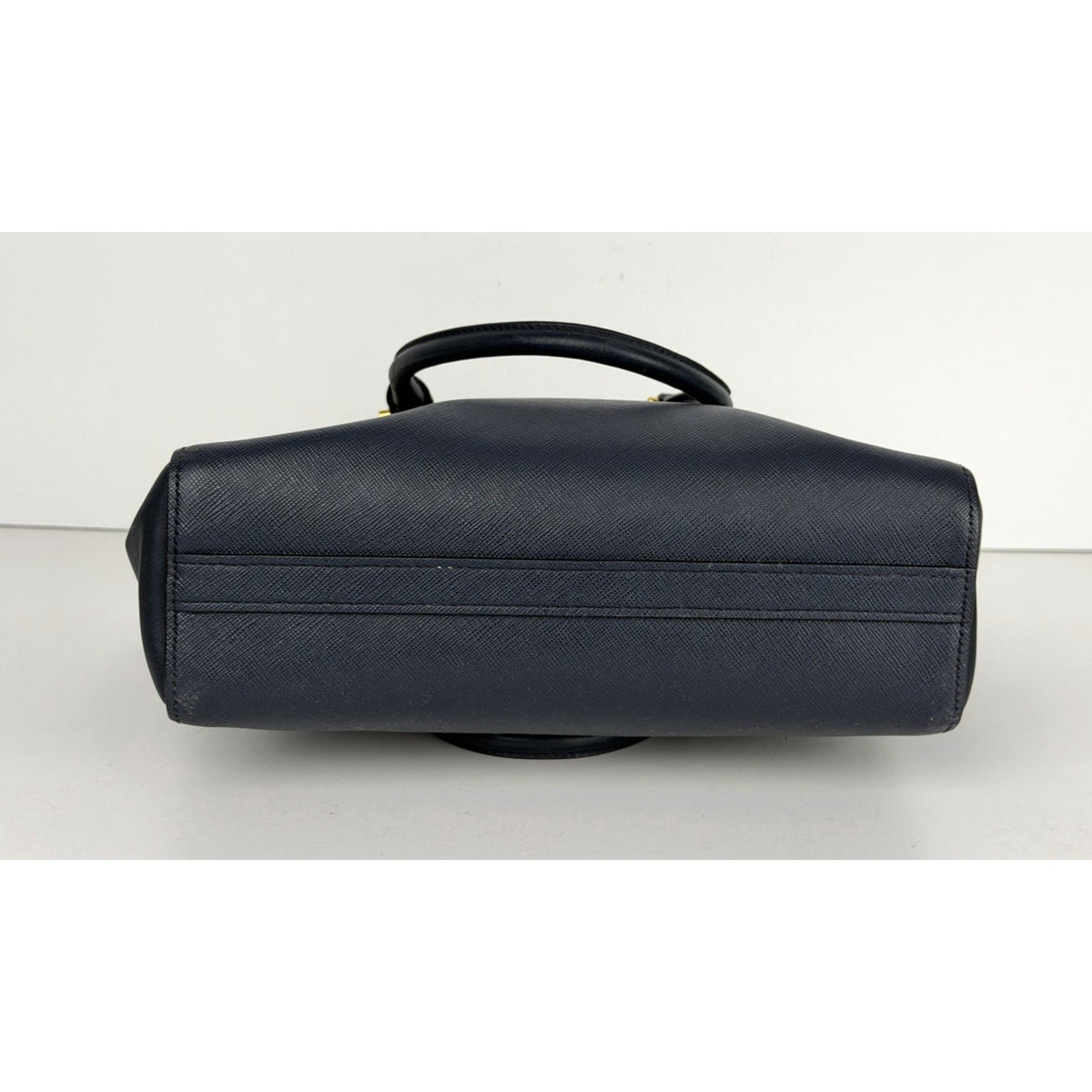 Prada Saffiano Small Top Handle Tote Bag in Blue Leather Gold-Tone Hardware S-05