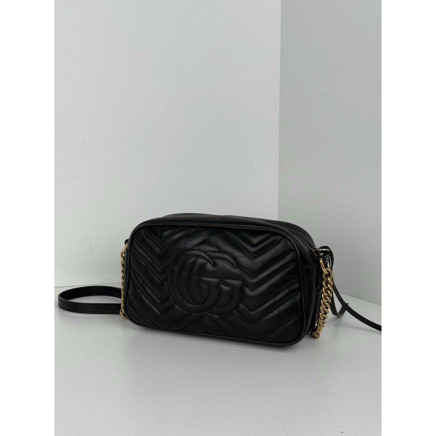 Gucci GG Marmont Quilted Crossbody Mini Black Leather Women's Shoulder Bag