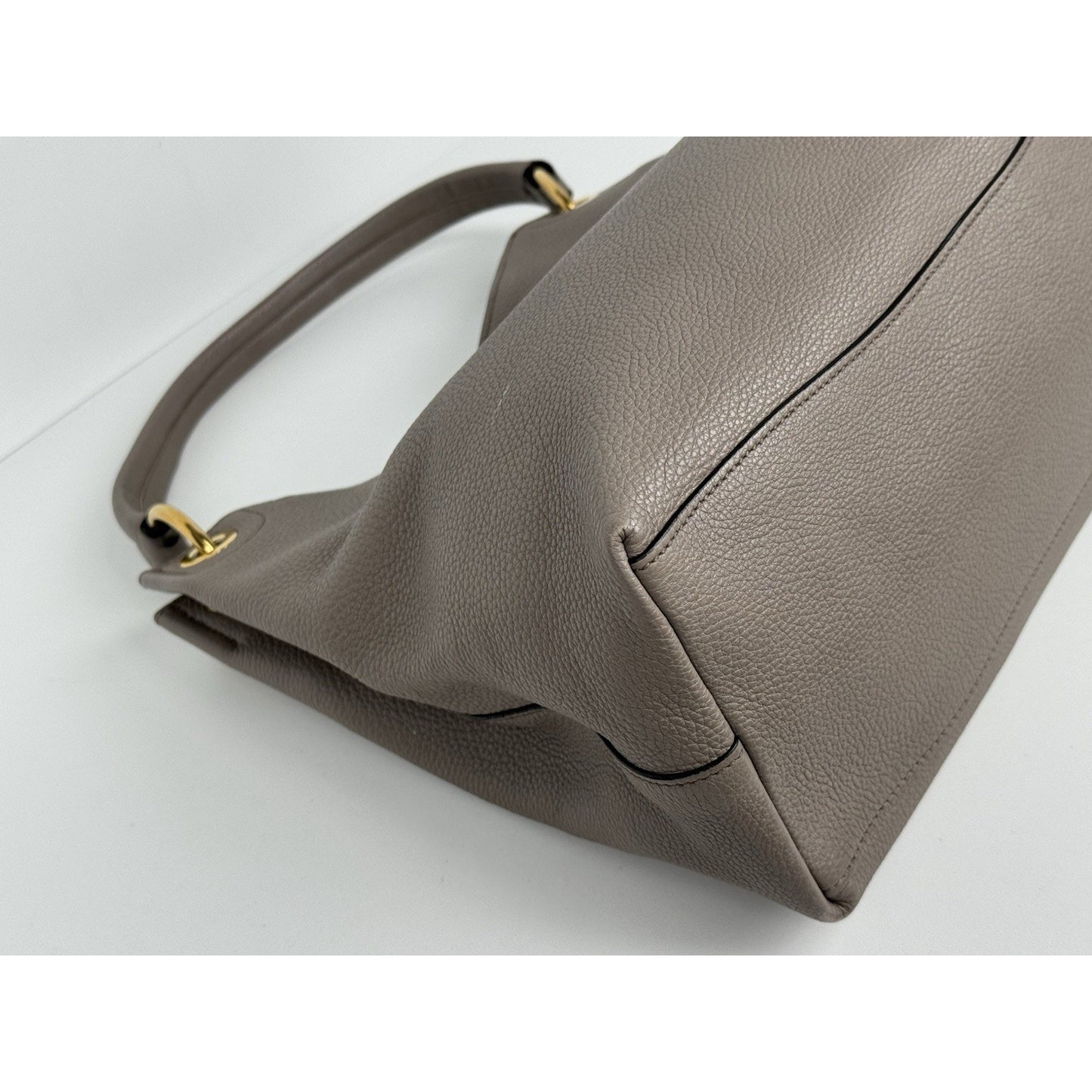 Prada Vitello Phenix Taupe Leather Logo Hobo Shoulder Bag