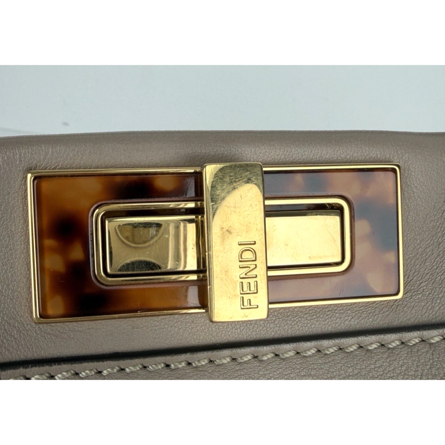 Fendi Vitello Peekaboo Seta Plexiglass Tortoise Medium Satchel Bag Leather D5