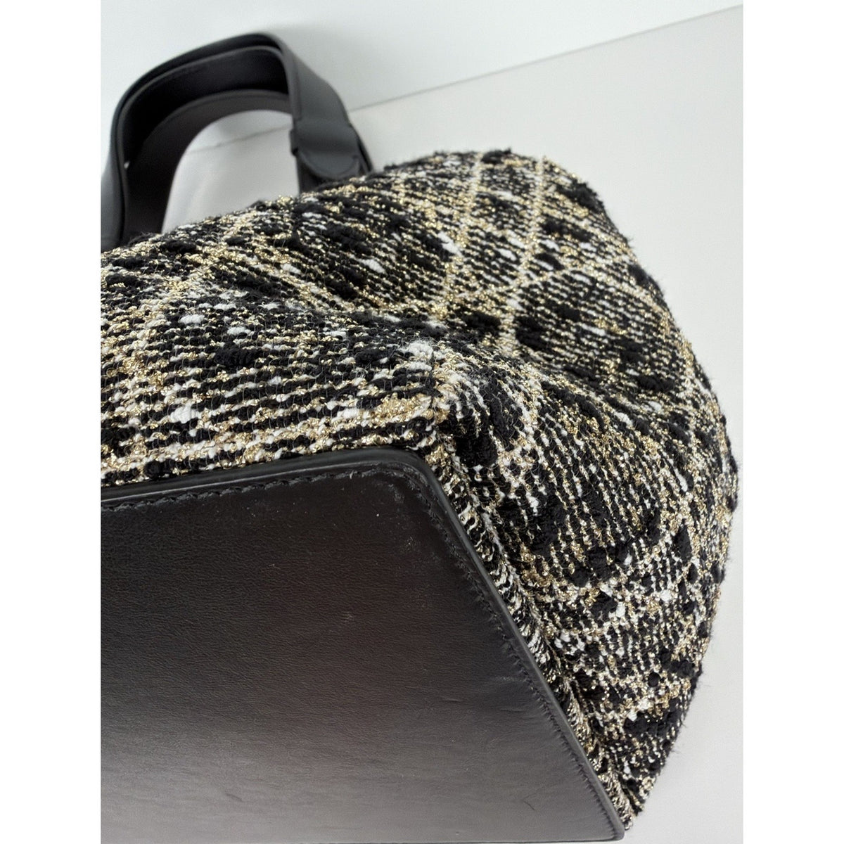 Dior Toujours Top Handle Bag Medium in Black White & Gold Cannage Tweed 2024 F-3