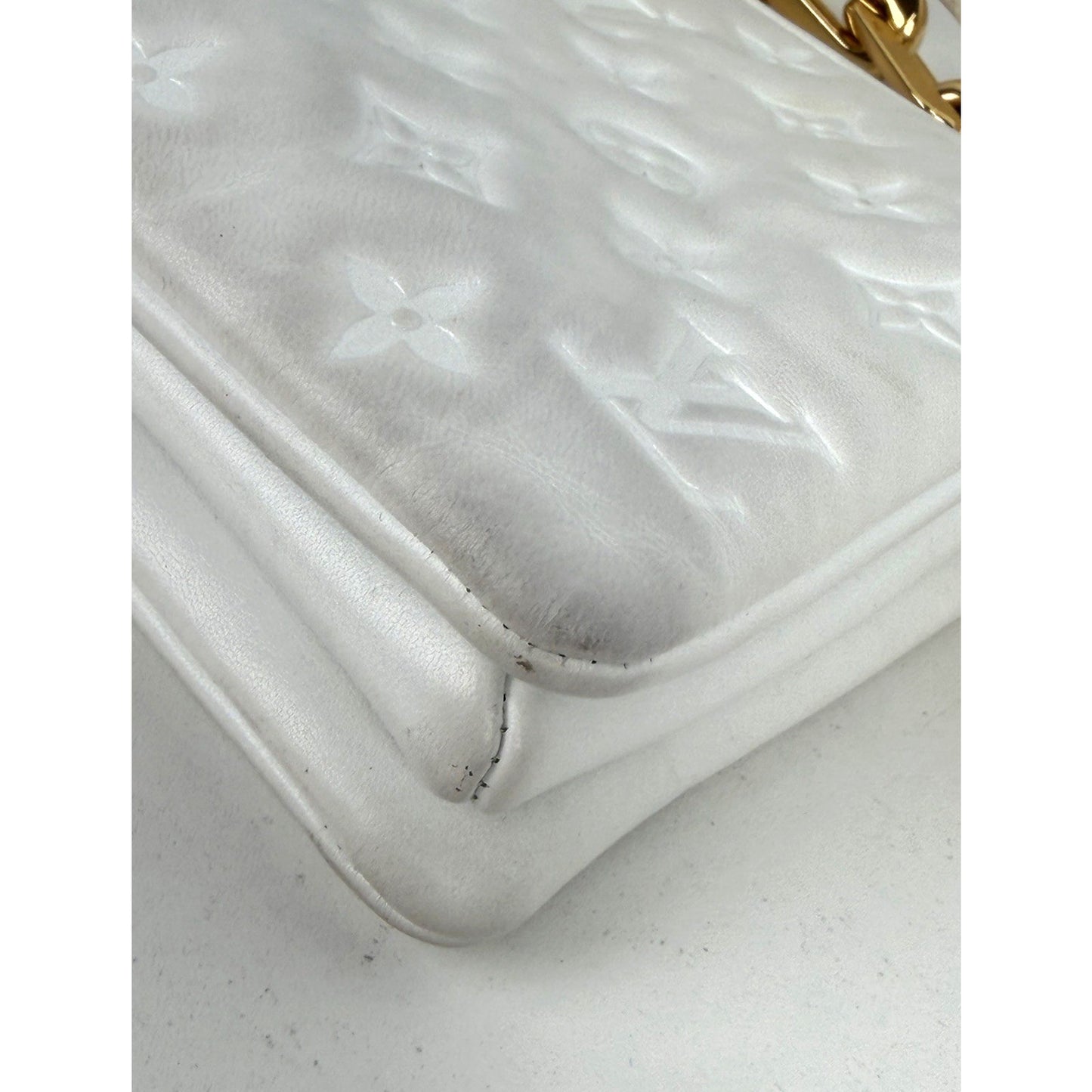 Louis Vuitton Coussin BB Shoulder Bag in White Embossed LV Monogram NFC E-1