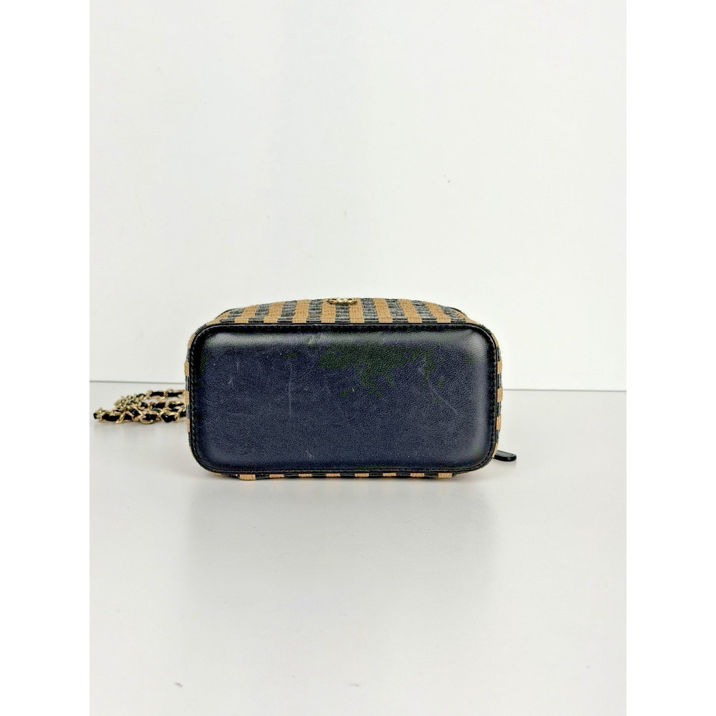 Chanel Classic Vanity Case with Chain Striped Raffia and Jute Small
