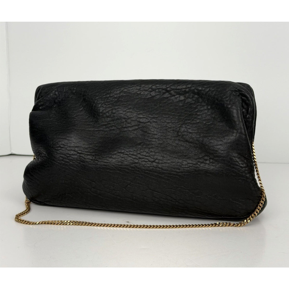 Saint Laurent Large Clutch in Nero Crafted Grained Leather Gold-Tone Hardware F3